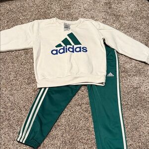 Adidas Kids Cream and Green Jogger Set